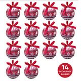 Set of 14 red and white Nordic Christmas baubles