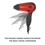 Red Hot 1200W red travel hair dryer with folding handle