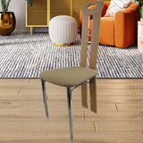 Beech wood dining chair with padded fabric seat and chrome legs