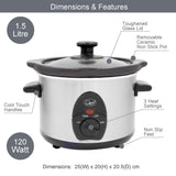 Quest 1.5L stainless steel slow cooker, 120W