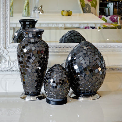 Black Tile Mosaic Vase Lamp