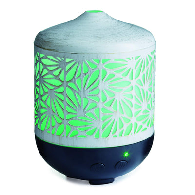 Airomé Champagne Palmette Cut Metal Essential Oil Diffuser|250 mL Humidifying Ultrasonic Aromatherapy Diffuser 8 Colorful LED Lights, 24 Hours Intermittent & Continual Mist Auto Shut-Off, White/Gold