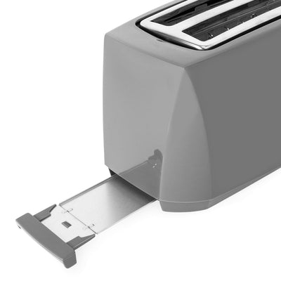 Quest 4 Slice Toaster Grey - Extra Wide Long Slots for Crumpets and Bagels - 6 Settings - Reheat and Defrost