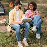 Green folding camping chair with steel frame