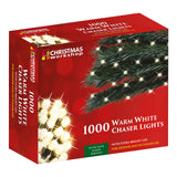 1000 warm white LED chaser Christmas lights – 69.9m