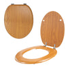 Antique pine-effect toilet seat with chrome hinges