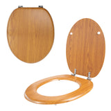 Antique pine-effect toilet seat with chrome hinges