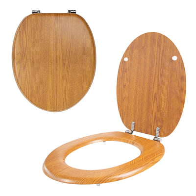 Anika 92259 Antique Pine Effect Toilet Seat Anti Bacterial Coating Chrome Hinges, 43cm x 37.5cm