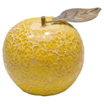 Febland Yellow Mosaic Glass Apple with Leaf, Round