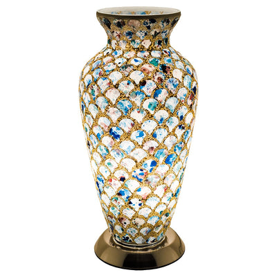 Febland Blue Tile Medium Mosaic Glass Vase Lamp, 25 W