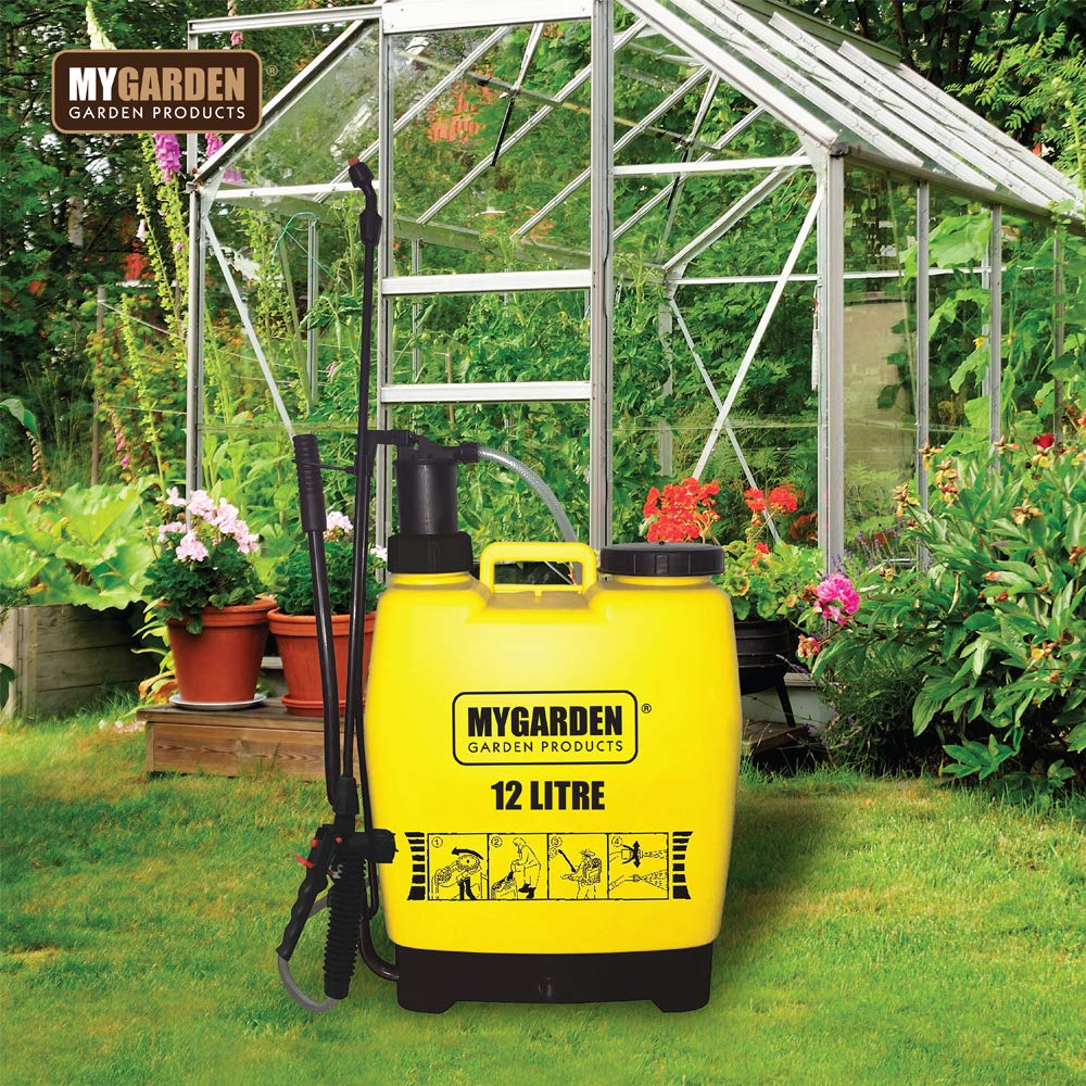 12 litre yellow garden pressure sprayer backpack