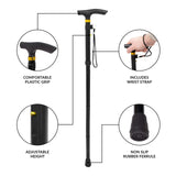Anika black folding walking stick adjustable 85 to 95cm
