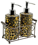 Febland Gold Glass Mosaic Soap Dispenser Set, 25 x 25 x 10 cm