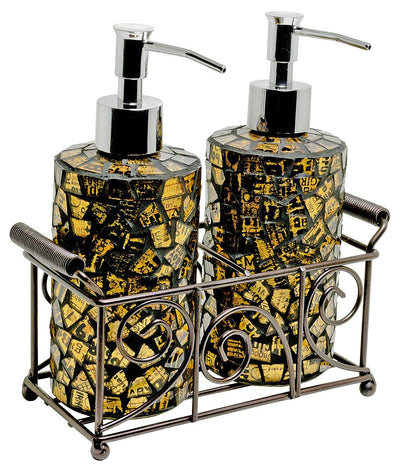 Febland Gold Glass Mosaic Soap Dispenser Set, 25 x 25 x 10 cm