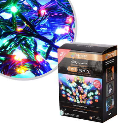 Premier Decorations 400 Multi Coloured Multi Action Battery Operated LED with Timer, JNS_427400