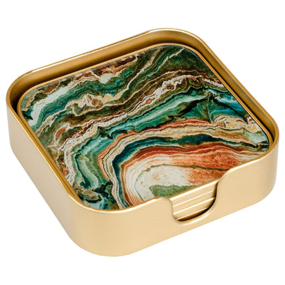Febland Square Coaster-Onyx Design-Set of 4, Gold, Small
