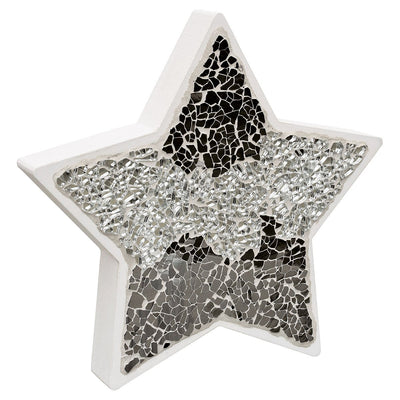 FEBLAND Mirrored Mosaic Star Decoration, Resin, Silver, 3 x 20 x 20 cm