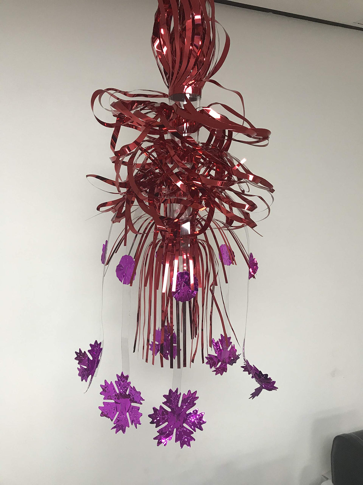 Red and purple foil Christmas cascade hanging decoration 55cm