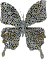 Set of three large silver glitter clip-on butterfly decorations