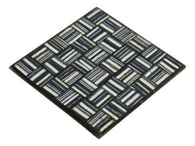 Febland Silver Black Glass Mosaic Coaster Set, Gold, 10 x 10 x 0.8 cm
