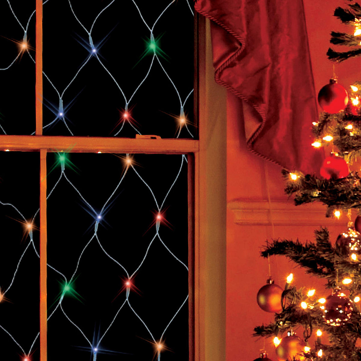 108 multi-coloured LED Christmas net lights – 1.2 x 1.2m