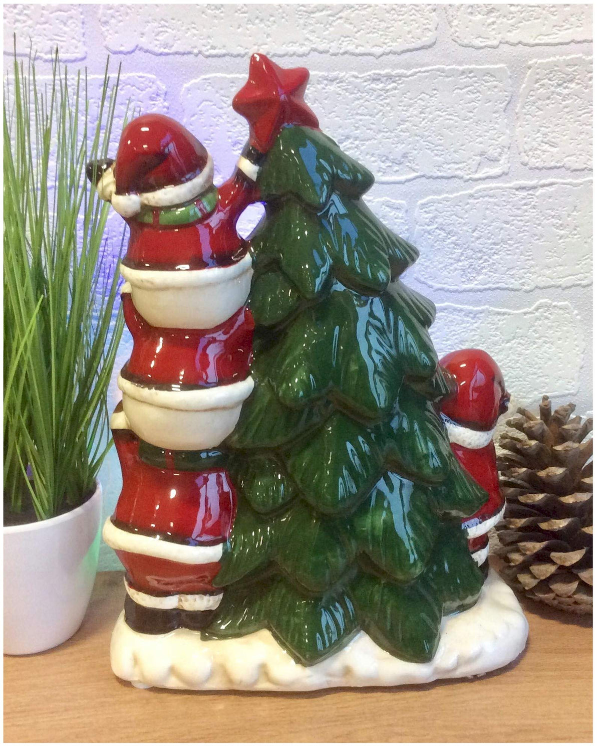 Musical light-up Santa and Christmas tree ceramic decoration
