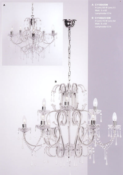 Canterbury White 9 Light Chandelier C11864/3+6W