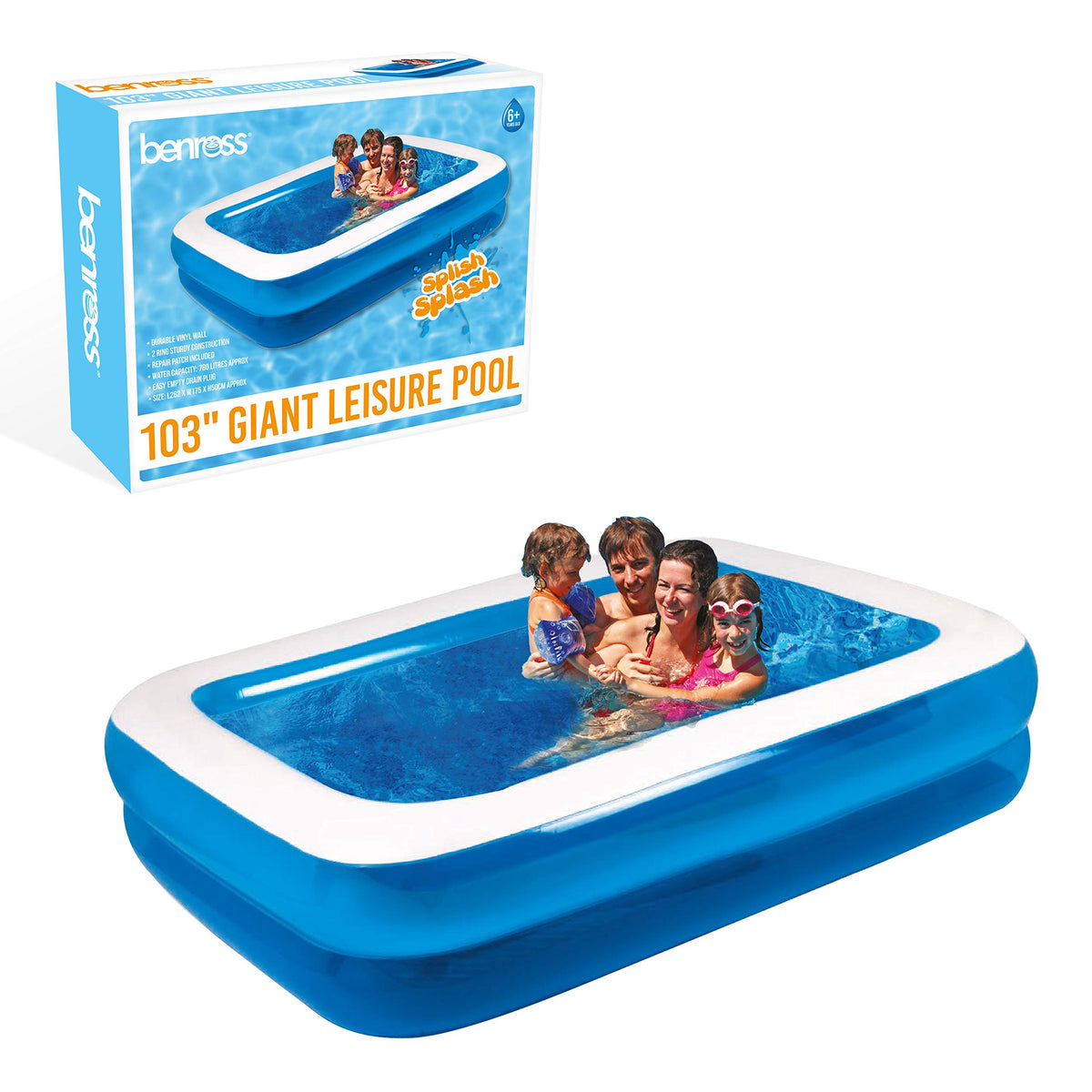 Benross family inflatable paddling pool – 262 x 175 x 50cm