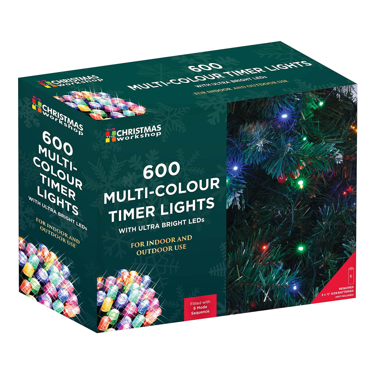 600 multi-coloured battery LED Christmas lights – 59.9m