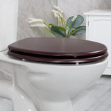 Mahogany-effect toilet seat with chrome hinges