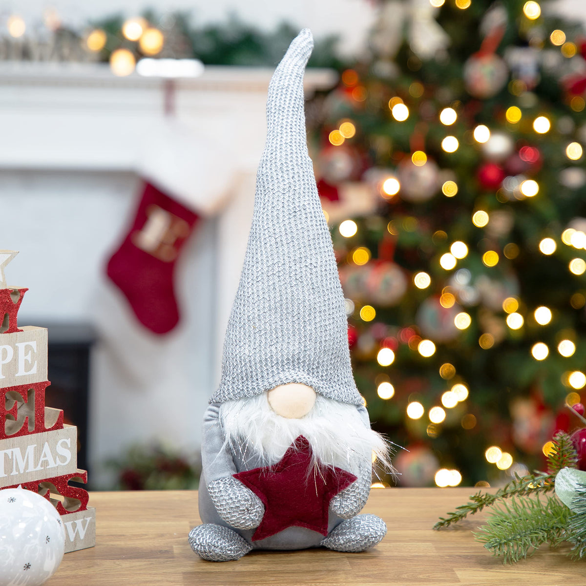 45cm grey seated Christmas gonk gnome decoration