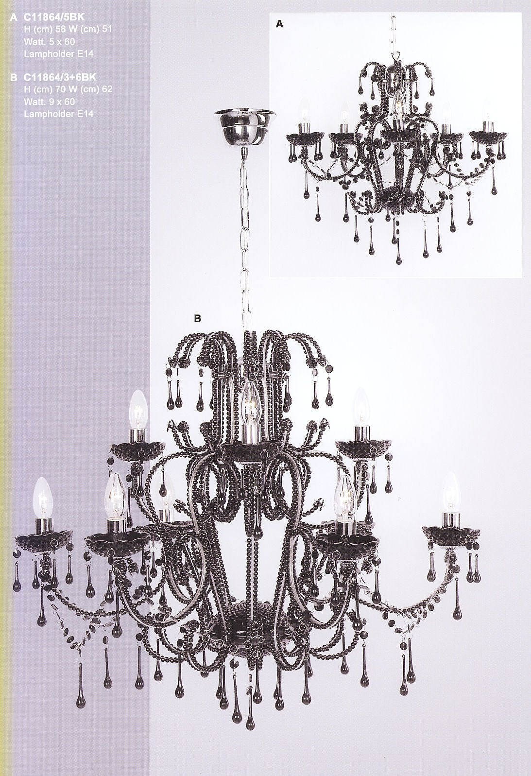 Canterbury black nine-light chandelier