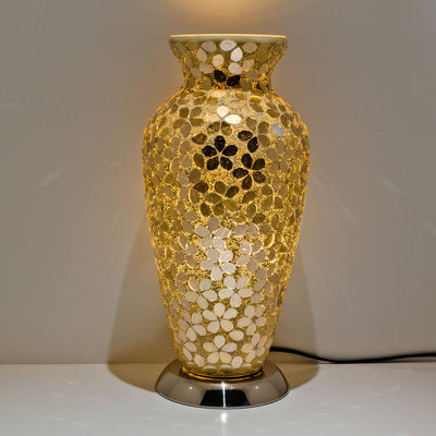 Febland Gold Distressed Flower Tile Mosaic Vase Lamp