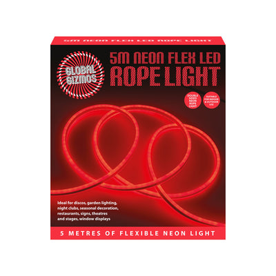 Global Gizmos 47510 5 Metre LED Strip Lights / Flexible Rope Lights / Neon Style Glow / Great for Bedrooms & TV Backlight / Indoors or Outdoors / Red Colour