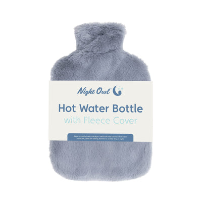 Night Owl 64119 Hot Water Bottle with Grey Faux Fur Cover / 32.5cm / 2 Litre Capacity / Provides Warmth and Pain Relief, Standard