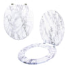 Marble-effect toilet seat with chrome hinges