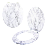 Marble-effect toilet seat with chrome hinges