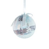 Gift-boxed set of 14 blue and white snow village Christmas baubles