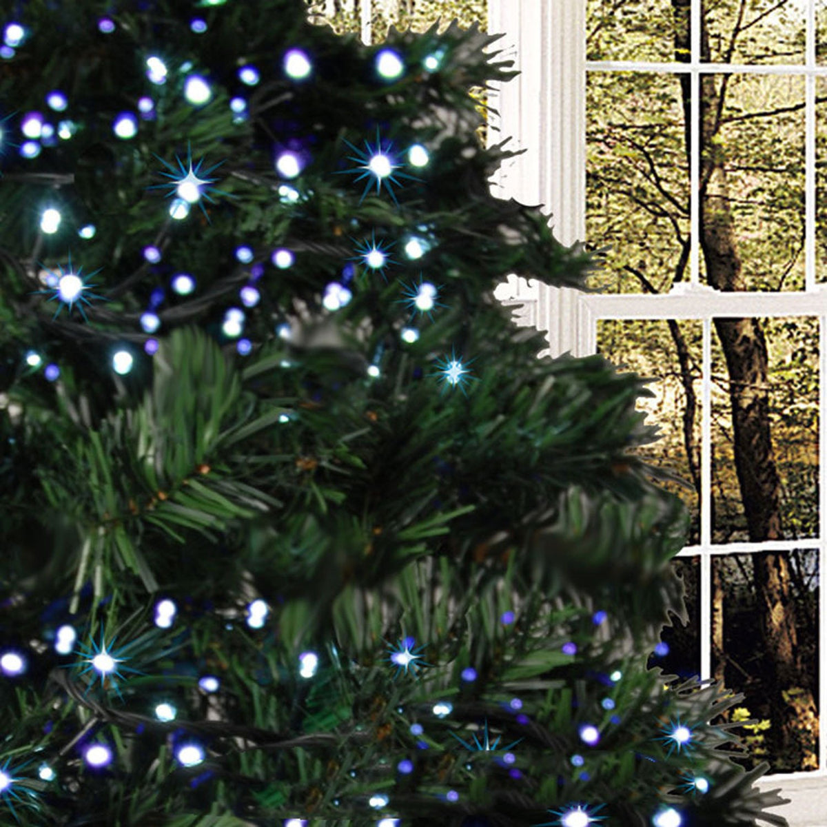 200 blue and white LED chaser Christmas lights – 13.9m