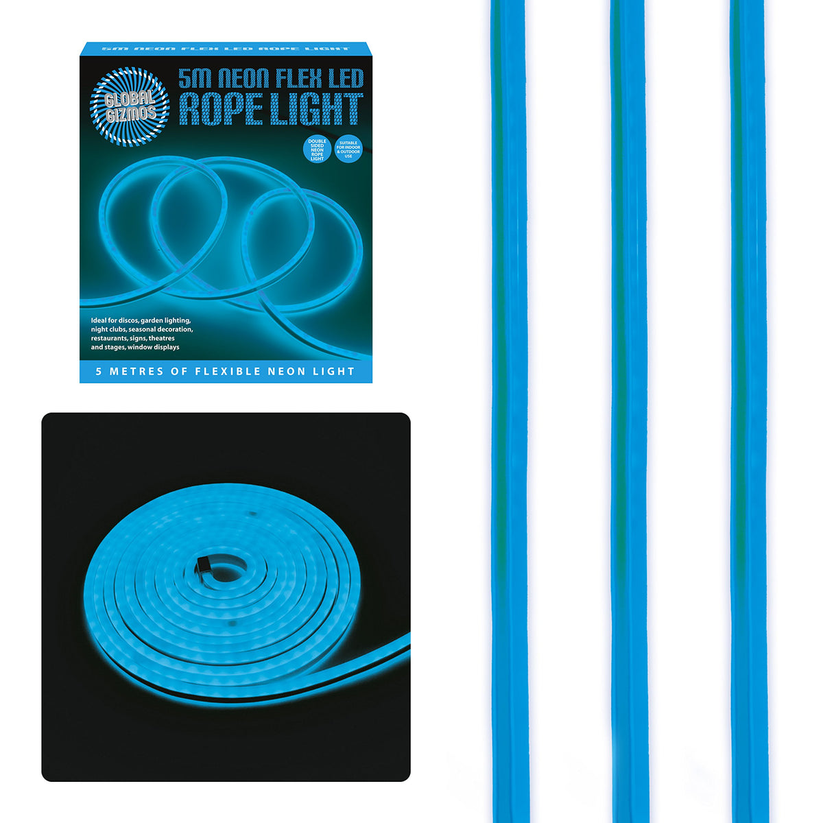 Global Gizmos 5m blue neon LED rope light
