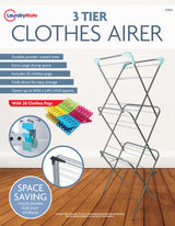 Laundry Mate three-tier foldable clothes airer with 20 pegs