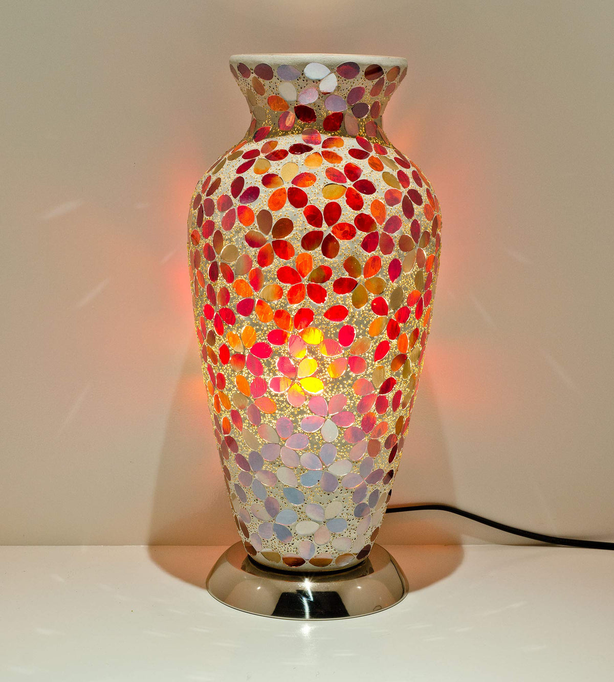 Red Flower Tile Mosaic Vase Lamp