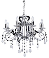 Loxton chrome eight-light chandelier with black acrylic drops