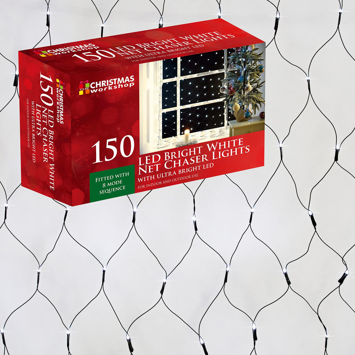 150 bright white LED Christmas net lights, 1.5 x 1m