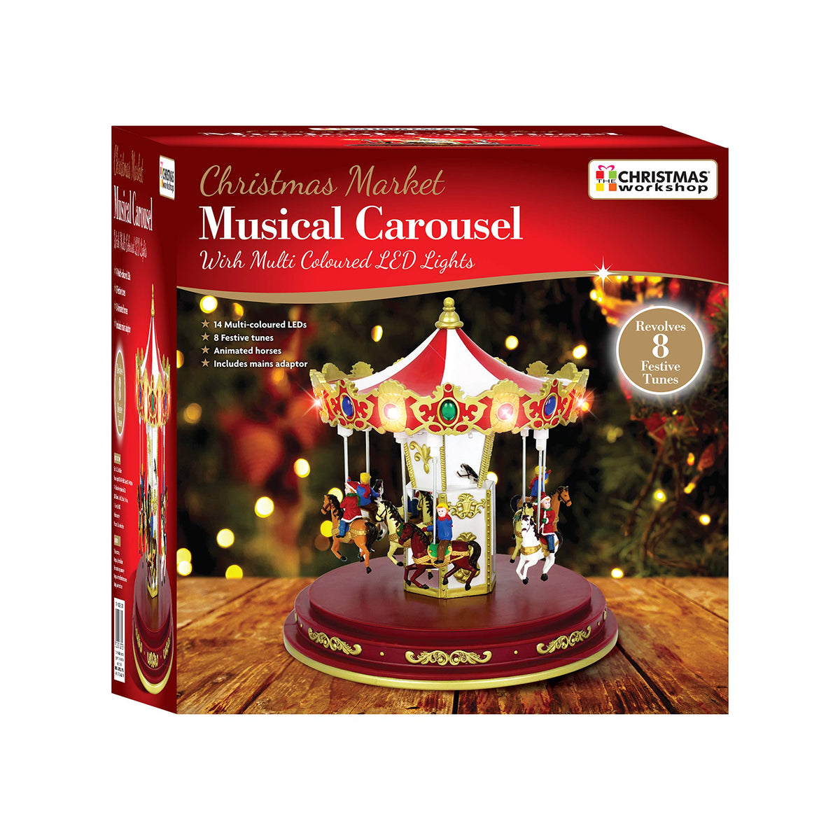 Musical LED revolving Christmas carousel with multi-coloured lights
