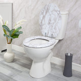 Marble-effect toilet seat with chrome hinges