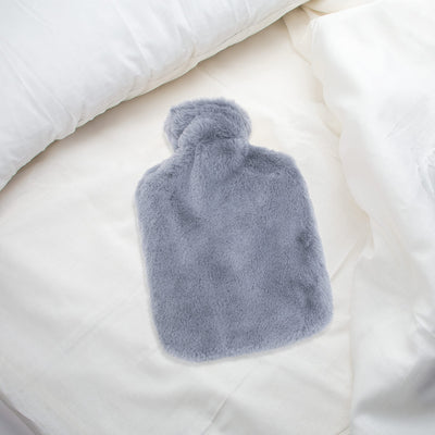 Night Owl 64119 Hot Water Bottle with Grey Faux Fur Cover / 32.5cm / 2 Litre Capacity / Provides Warmth and Pain Relief, Standard