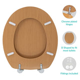 Antique pine-effect toilet seat with chrome hinges