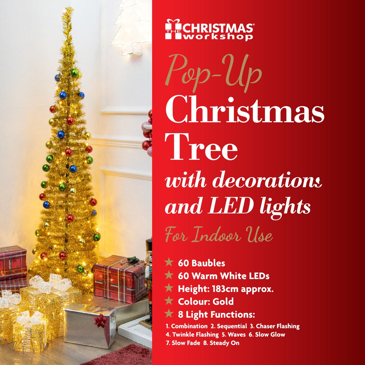 6ft gold pre-lit pop-up Christmas tree with warm white LEDs