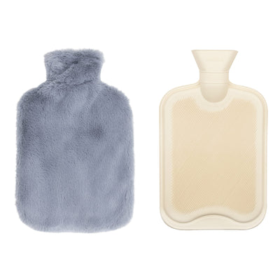 Night Owl 64119 Hot Water Bottle with Grey Faux Fur Cover / 32.5cm / 2 Litre Capacity / Provides Warmth and Pain Relief, Standard
